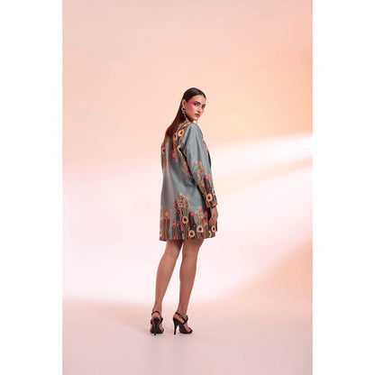 Gazab By Miku Kumar Grey Les Succulents Paris Mini Dress with Blazer (Set of 2)
