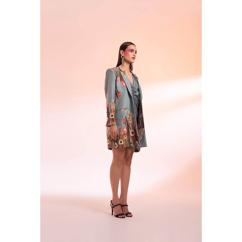 Gazab By Miku Kumar Grey Les Succulents Paris Mini Dress with Blazer (Set of 2)