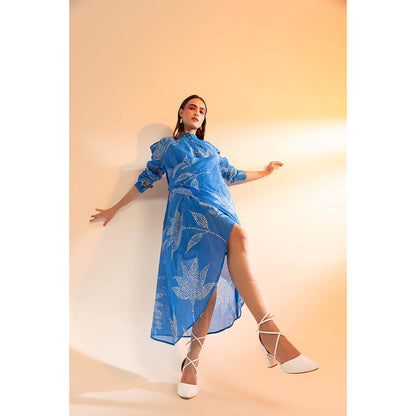 Gazab By Miku Kumar Blue Patron Saint Midi Dress with Inner (Set of 2)