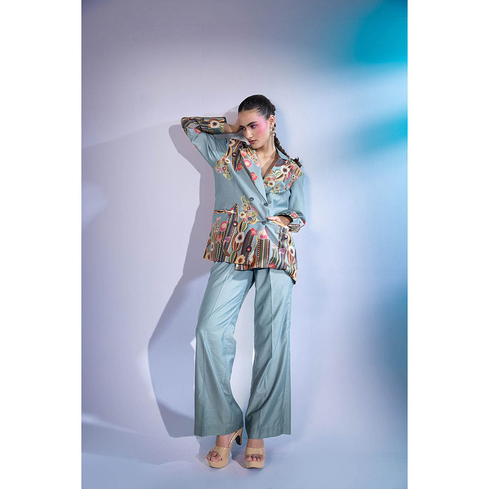 Gazab By Miku Kumar Blue Le Cactus Paris Co-Ord (Set of 2)