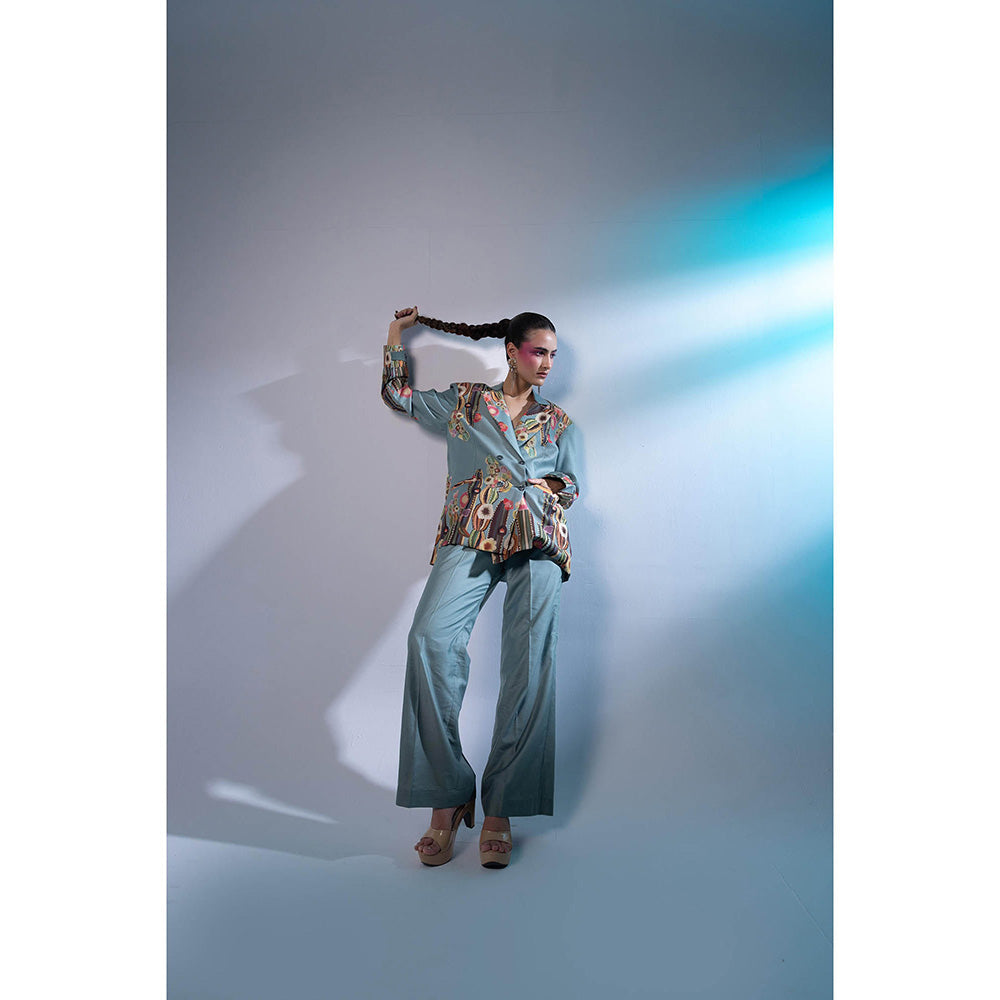 Gazab By Miku Kumar Blue Le Cactus Paris Co-Ord (Set of 2)