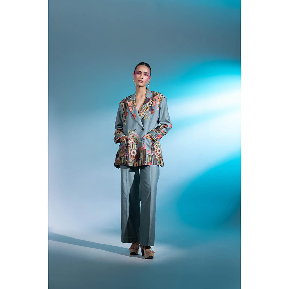 Gazab By Miku Kumar Blue Le Cactus Paris Co-Ord (Set of 2)