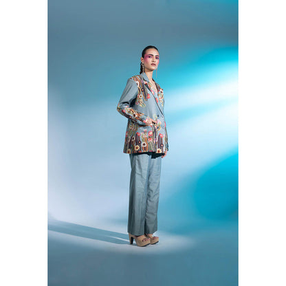 Gazab By Miku Kumar Blue Le Cactus Paris Co-Ord (Set of 2)