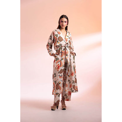 Gazab By Miku Kumar White Parc Floral De Paris Co-Ord (Set of 3)