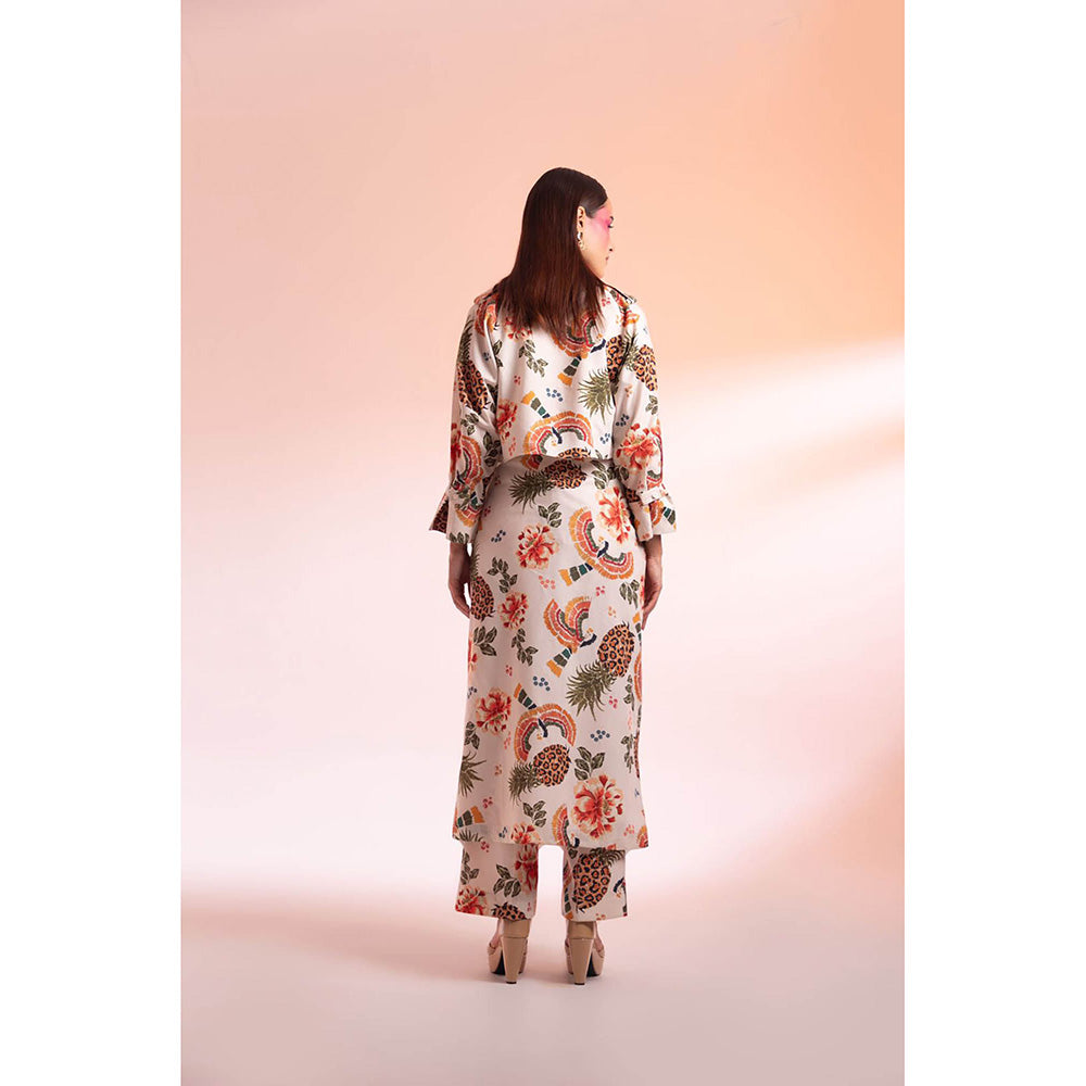 Gazab By Miku Kumar White Parc Floral De Paris Co-Ord (Set of 3)