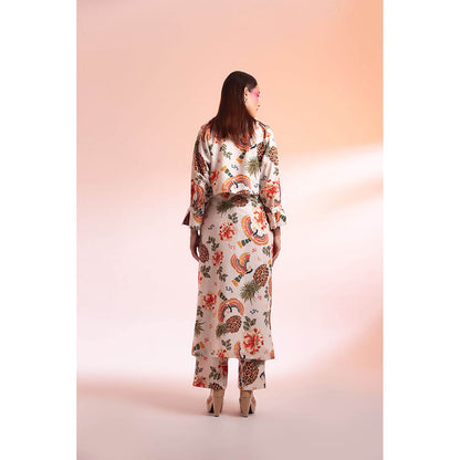 Gazab By Miku Kumar White Parc Floral De Paris Co-Ord (Set of 3)