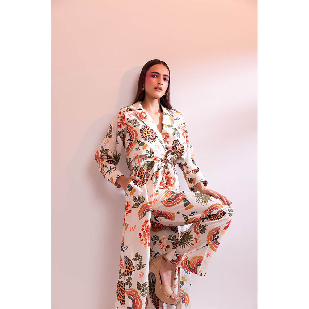 Gazab By Miku Kumar White Parc Floral De Paris Co-Ord (Set of 3)