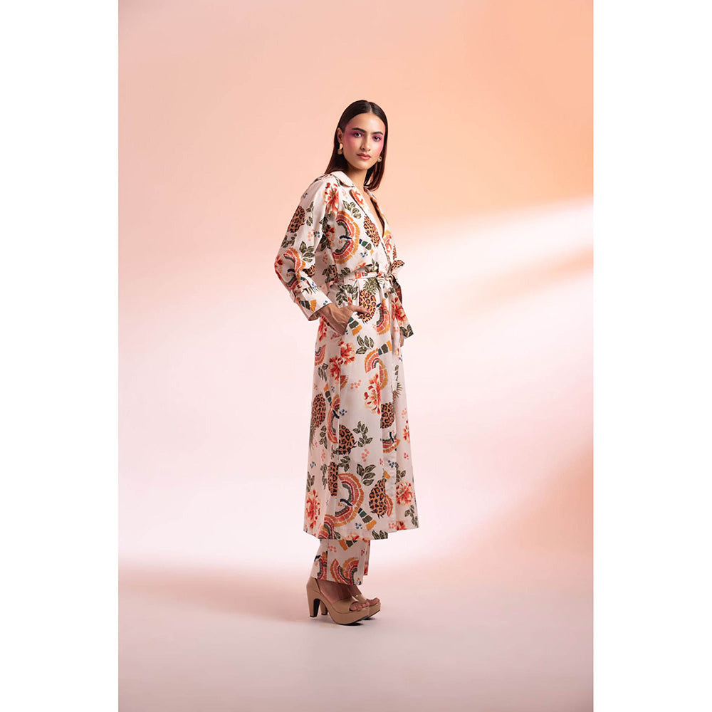 Gazab By Miku Kumar White Parc Floral De Paris Co-Ord (Set of 3)