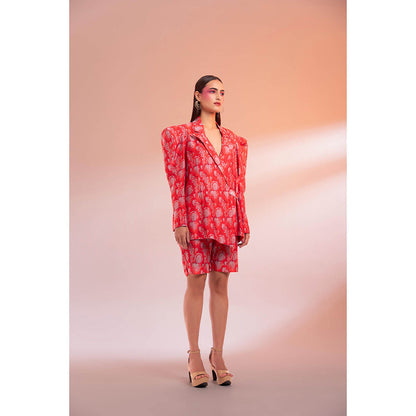 Gazab By Miku Kumar Red Rue Romance Paris Blazer with Shorts (Set of 2)