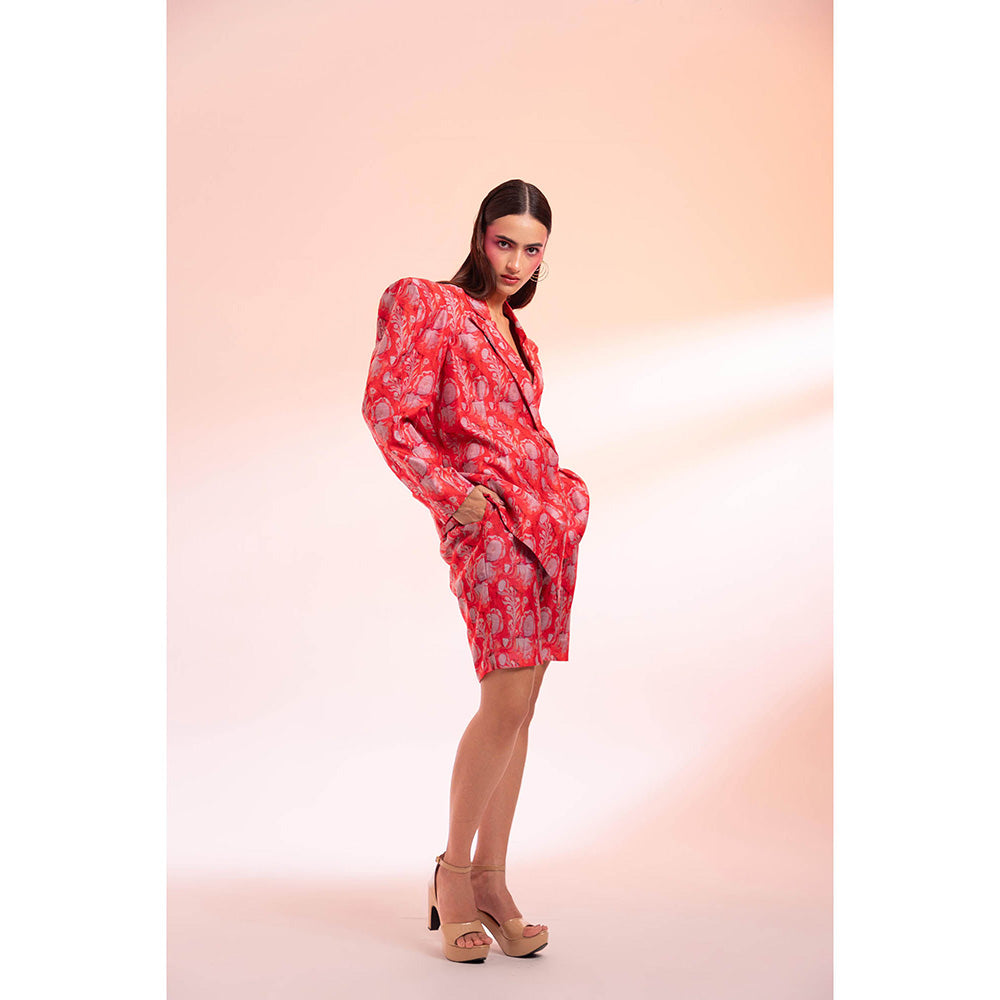 Gazab By Miku Kumar Red Rue Romance Paris Blazer with Shorts (Set of 2)