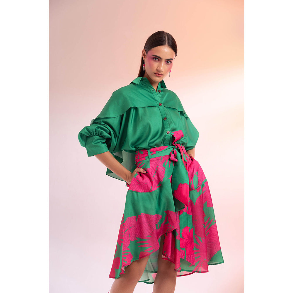 Gazab By Miku Kumar Green Midnight In Paris Skirt with Shirt (Set of 2)