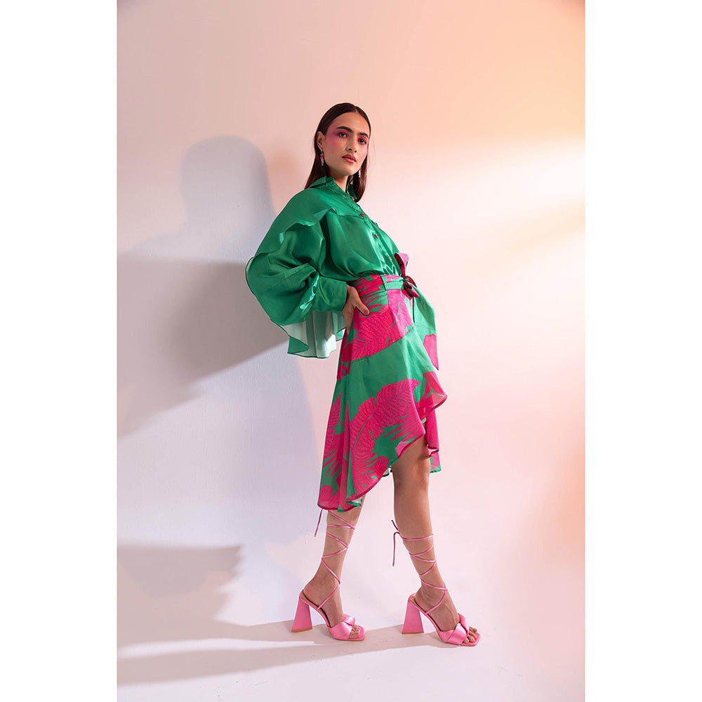 Gazab By Miku Kumar Green Midnight In Paris Skirt with Shirt (Set of 2)