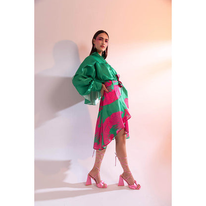 Gazab By Miku Kumar Green Midnight In Paris Skirt with Shirt (Set of 2)