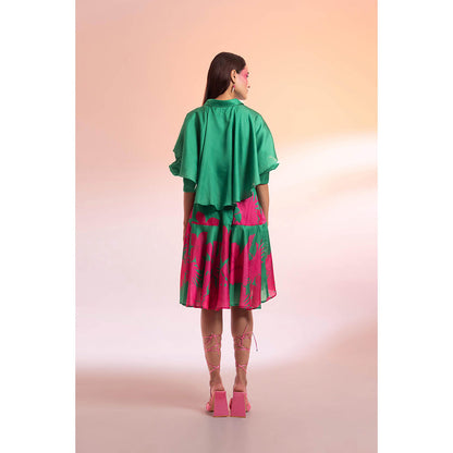 Gazab By Miku Kumar Green Midnight In Paris Skirt with Shirt (Set of 2)