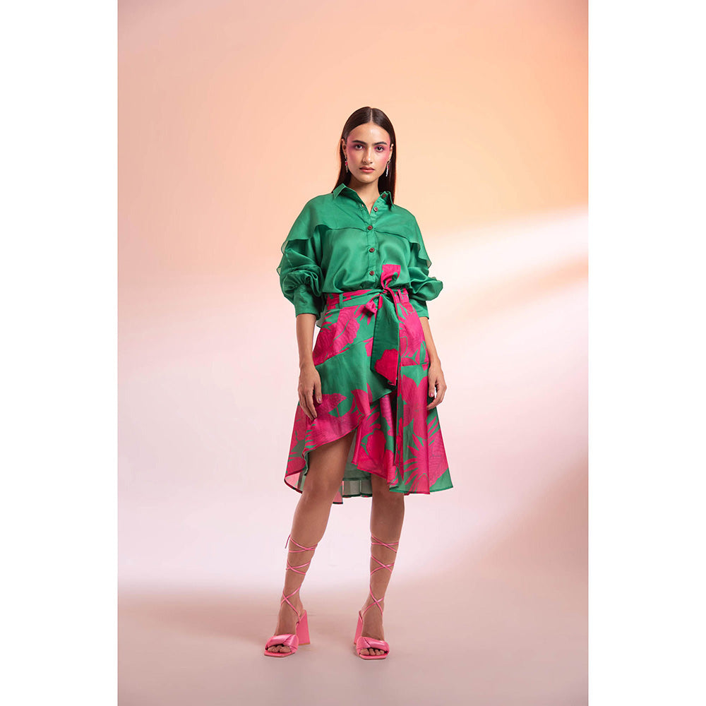 Gazab By Miku Kumar Green Midnight In Paris Skirt with Shirt (Set of 2)