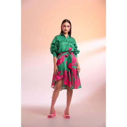 Gazab By Miku Kumar Green Midnight In Paris Skirt with Shirt (Set of 2)