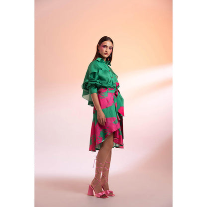 Gazab By Miku Kumar Green Midnight In Paris Skirt with Shirt (Set of 2)
