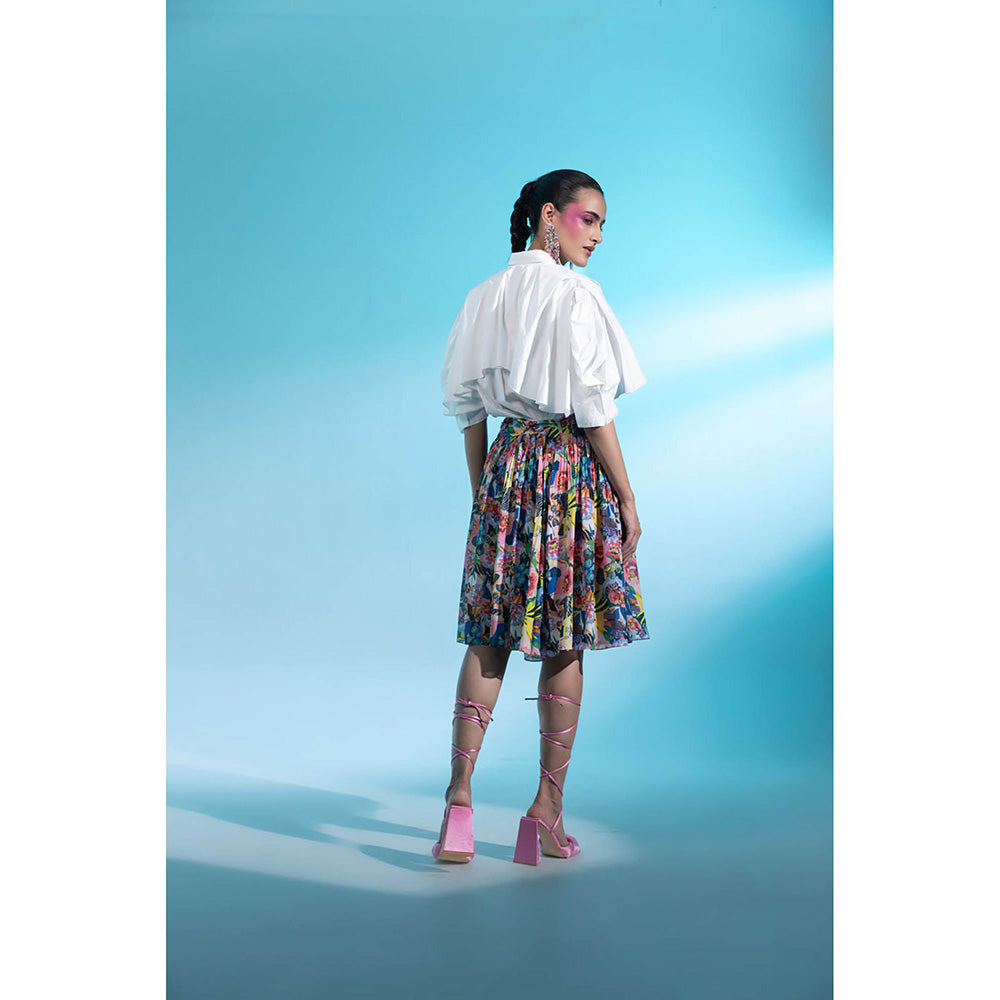 Gazab By Miku Kumar White Jardin Joy Skirt with Shirt (Set of 2)