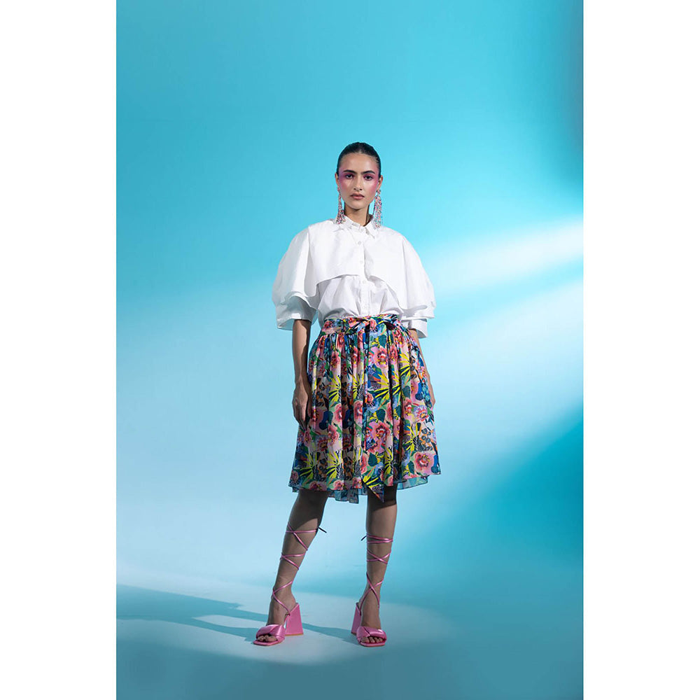 Gazab By Miku Kumar White Jardin Joy Skirt with Shirt (Set of 2)