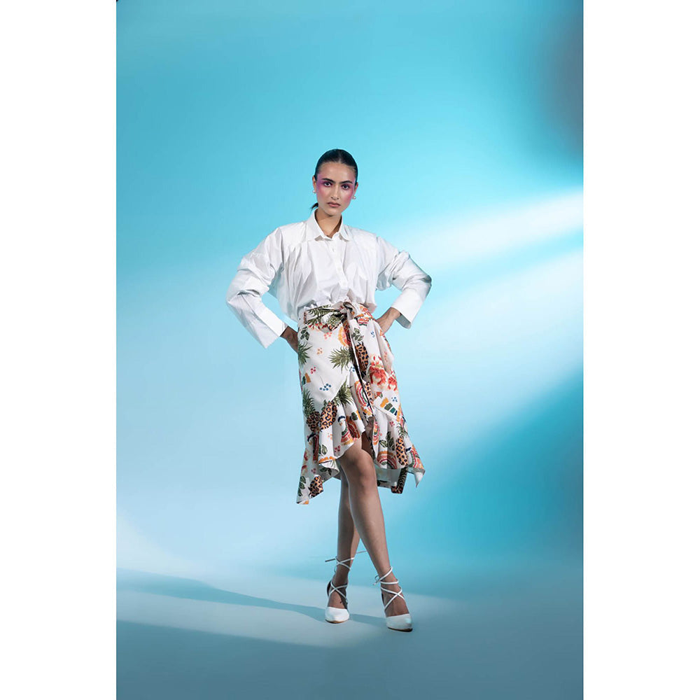 Gazab By Miku Kumar White Moulin Rouge Romance Paris Skirt with Shirt (Set of 2)