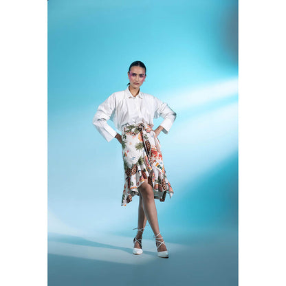 Gazab By Miku Kumar White Moulin Rouge Romance Paris Skirt with Shirt (Set of 2)