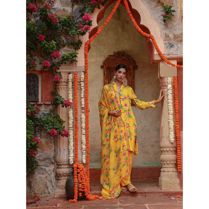Gazab By Miku Kumar Yellow Ate Kurta with Pant and Dupatta (Set of 3)