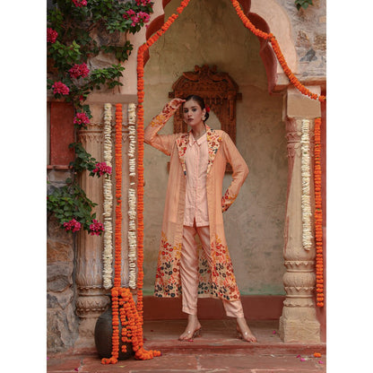 Gazab By Miku Kumar Lila Peach Jacket with Shirt and Pant (Set of 3)