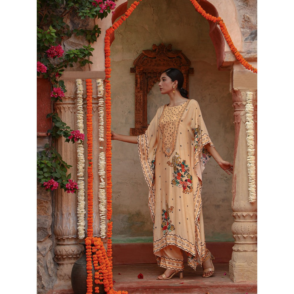 Gazab By Miku Kumar Beige Janya Kaftan with Palazzo (Set of 2)