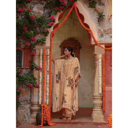 Gazab By Miku Kumar Beige Janya Kaftan with Palazzo (Set of 2)