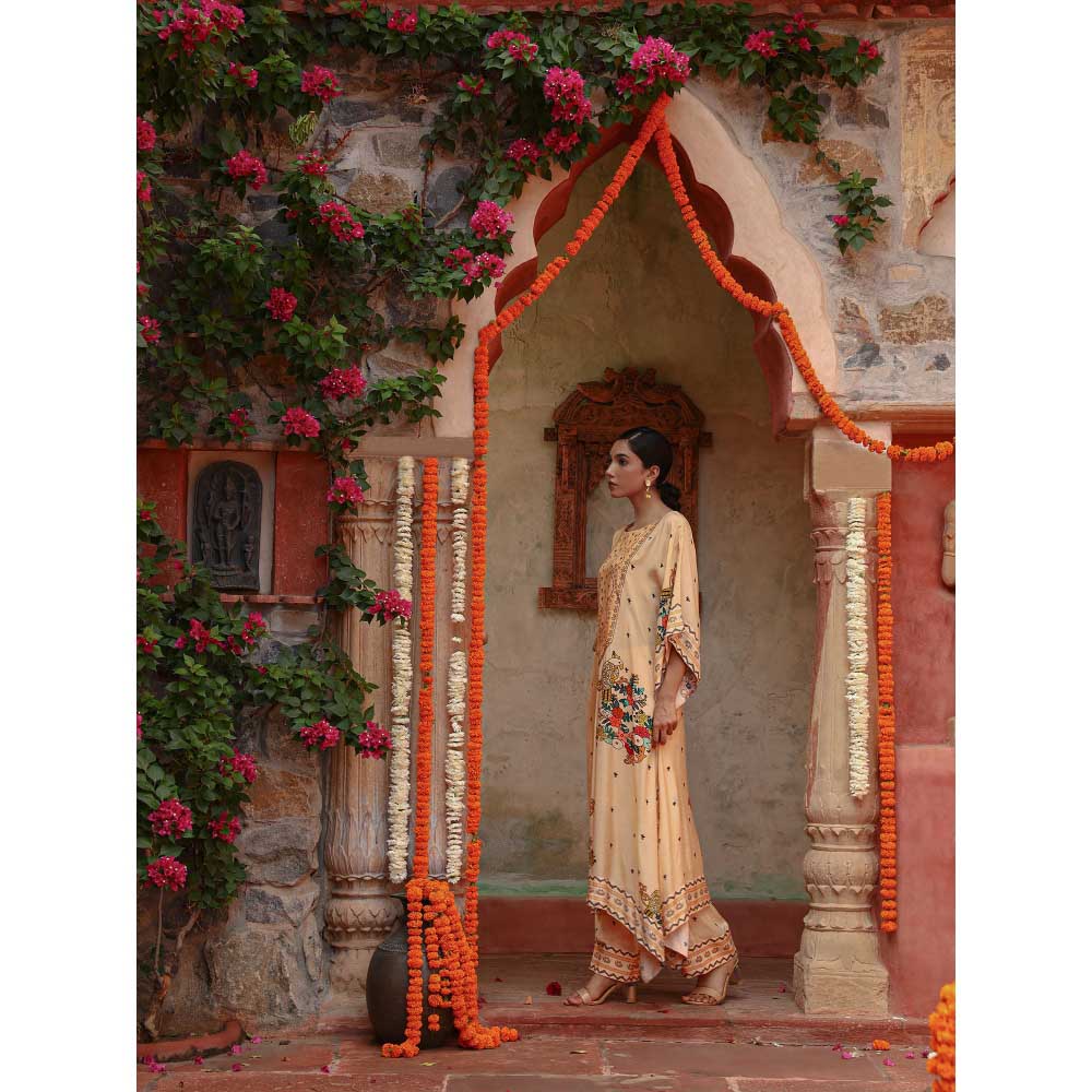 Gazab By Miku Kumar Beige Janya Kaftan with Palazzo (Set of 2)