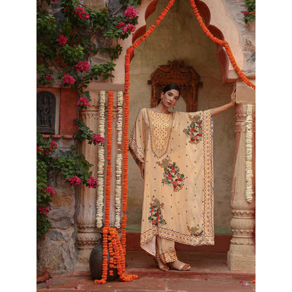 Gazab By Miku Kumar Beige Janya Kaftan with Palazzo (Set of 2)