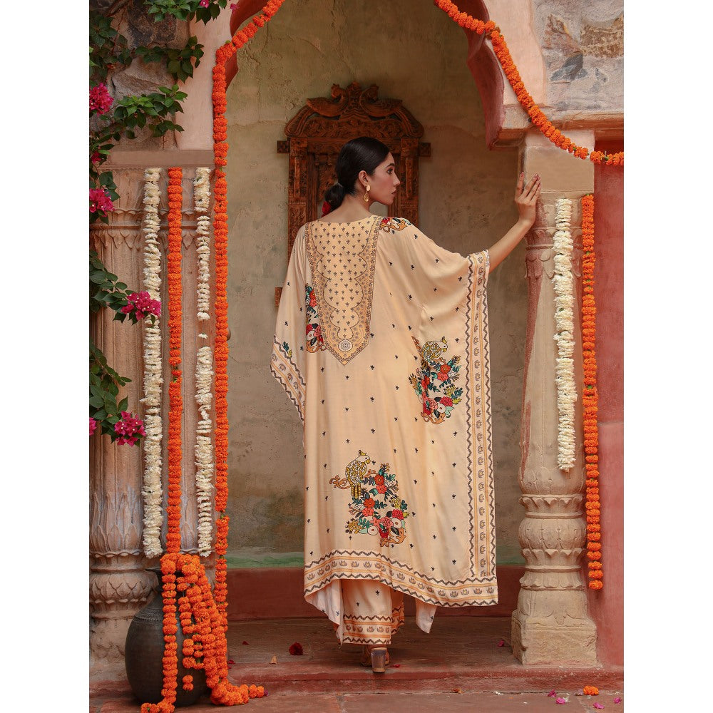 Gazab By Miku Kumar Beige Janya Kaftan with Palazzo (Set of 2)