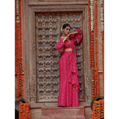 Gazab By Miku Kumar Pink Fiza Pre-Drape Saree with Stitched Blouse