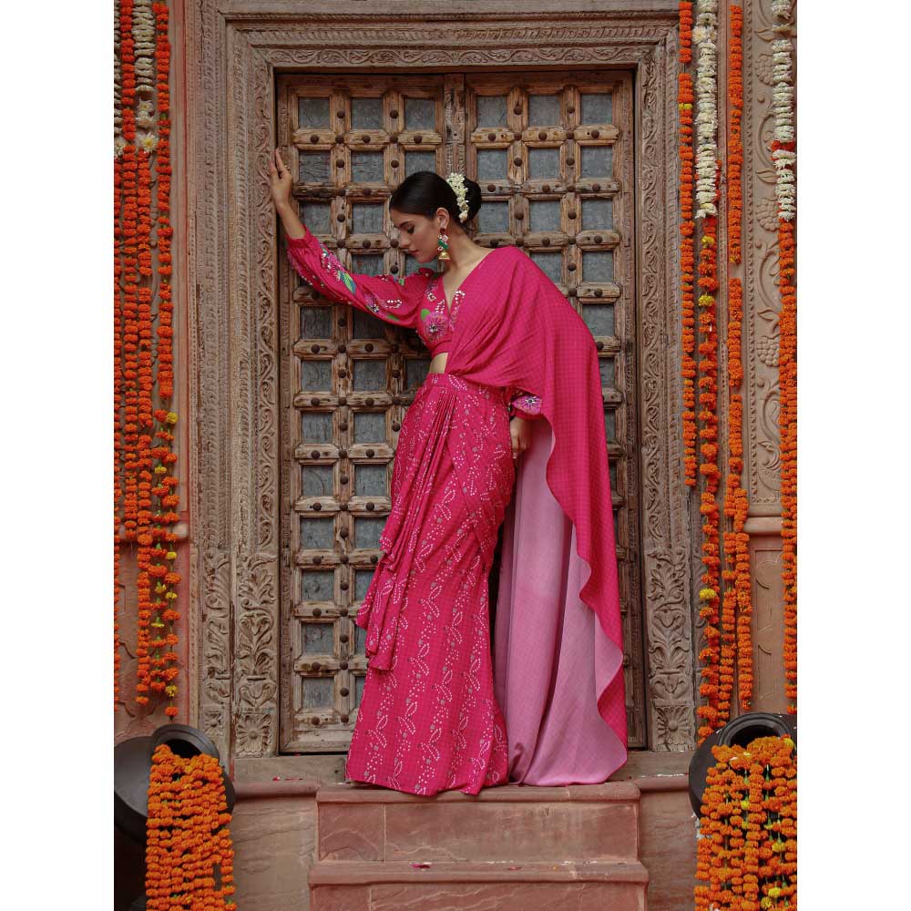 Gazab By Miku Kumar Pink Fiza Pre-Drape Saree with Stitched Blouse