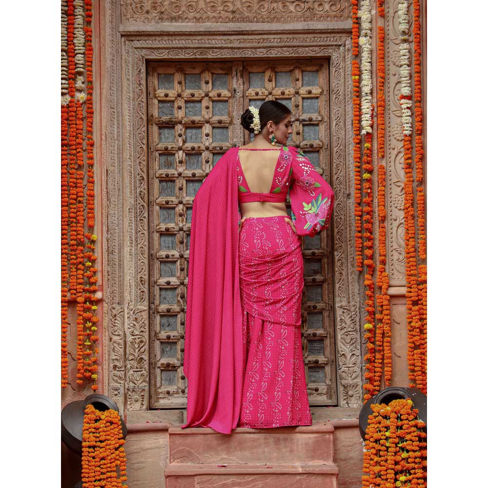 Gazab By Miku Kumar Pink Fiza Pre-Drape Saree with Stitched Blouse