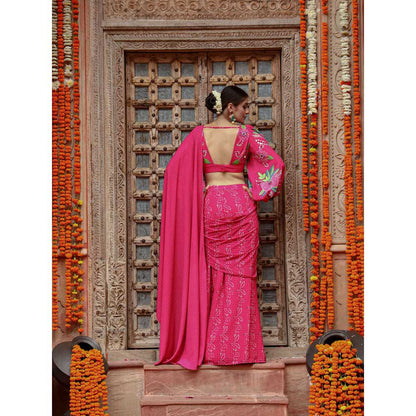 Gazab By Miku Kumar Pink Fiza Pre-Drape Saree with Stitched Blouse