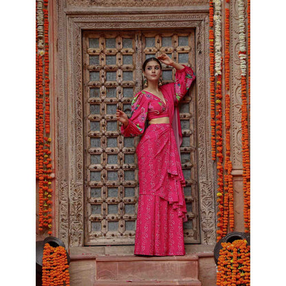 Gazab By Miku Kumar Pink Fiza Pre-Drape Saree with Stitched Blouse