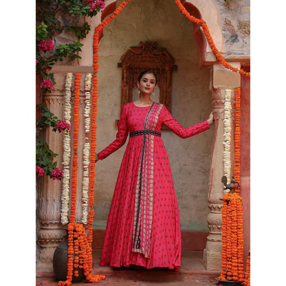 Gazab By Miku Kumar Pink Divij Anarkali with Dupatta and Belt (Set of 3)