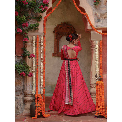 Gazab By Miku Kumar Pink Divij Anarkali with Dupatta and Belt (Set of 3)