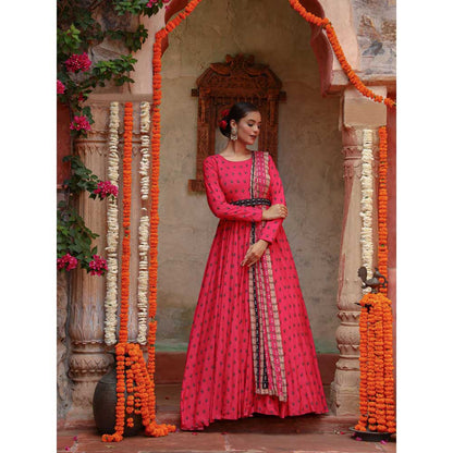 Gazab By Miku Kumar Pink Divij Anarkali with Dupatta and Belt (Set of 3)