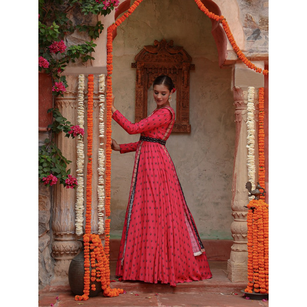 Gazab By Miku Kumar Pink Divij Anarkali with Dupatta and Belt (Set of 3)