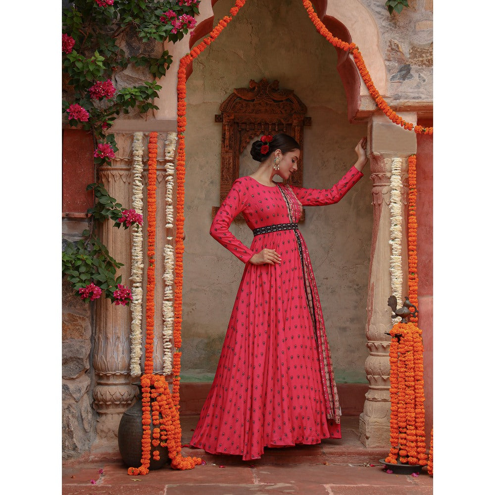 Gazab By Miku Kumar Pink Divij Anarkali with Dupatta and Belt (Set of 3)