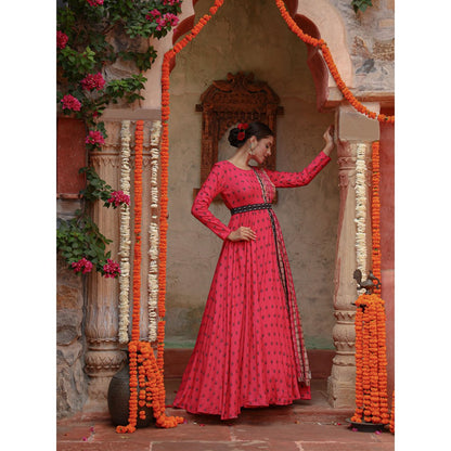 Gazab By Miku Kumar Pink Divij Anarkali with Dupatta and Belt (Set of 3)