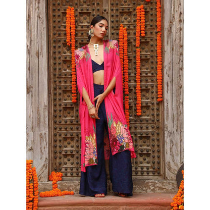 Gazab By Miku Kumar Blue Zuhi Palazzo with Bralette and Cape (Set of 3)