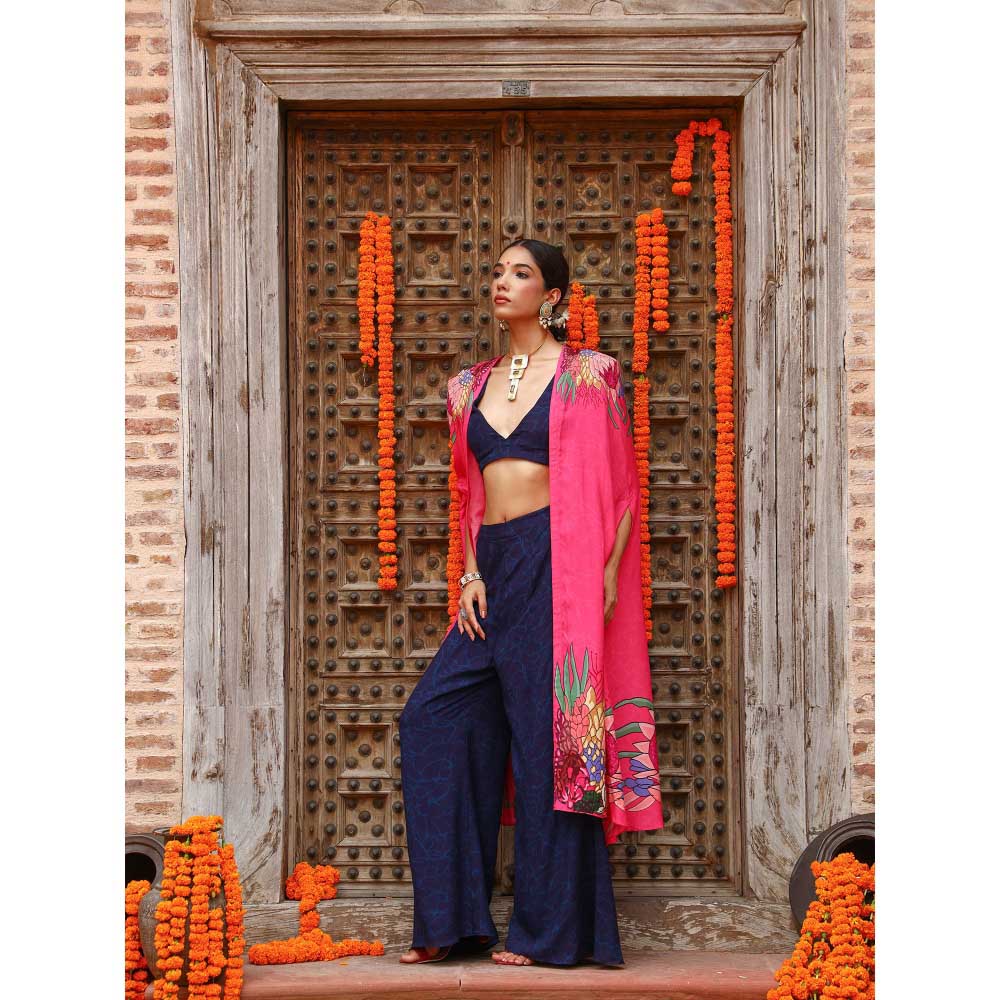 Gazab By Miku Kumar Blue Zuhi Palazzo with Bralette and Cape (Set of 3)