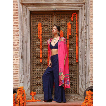 Gazab By Miku Kumar Blue Zuhi Palazzo with Bralette and Cape (Set of 3)
