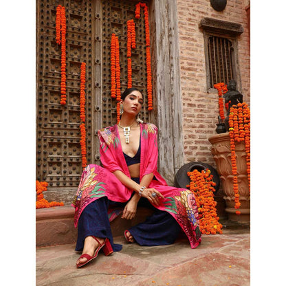 Gazab By Miku Kumar Blue Zuhi Palazzo with Bralette and Cape (Set of 3)
