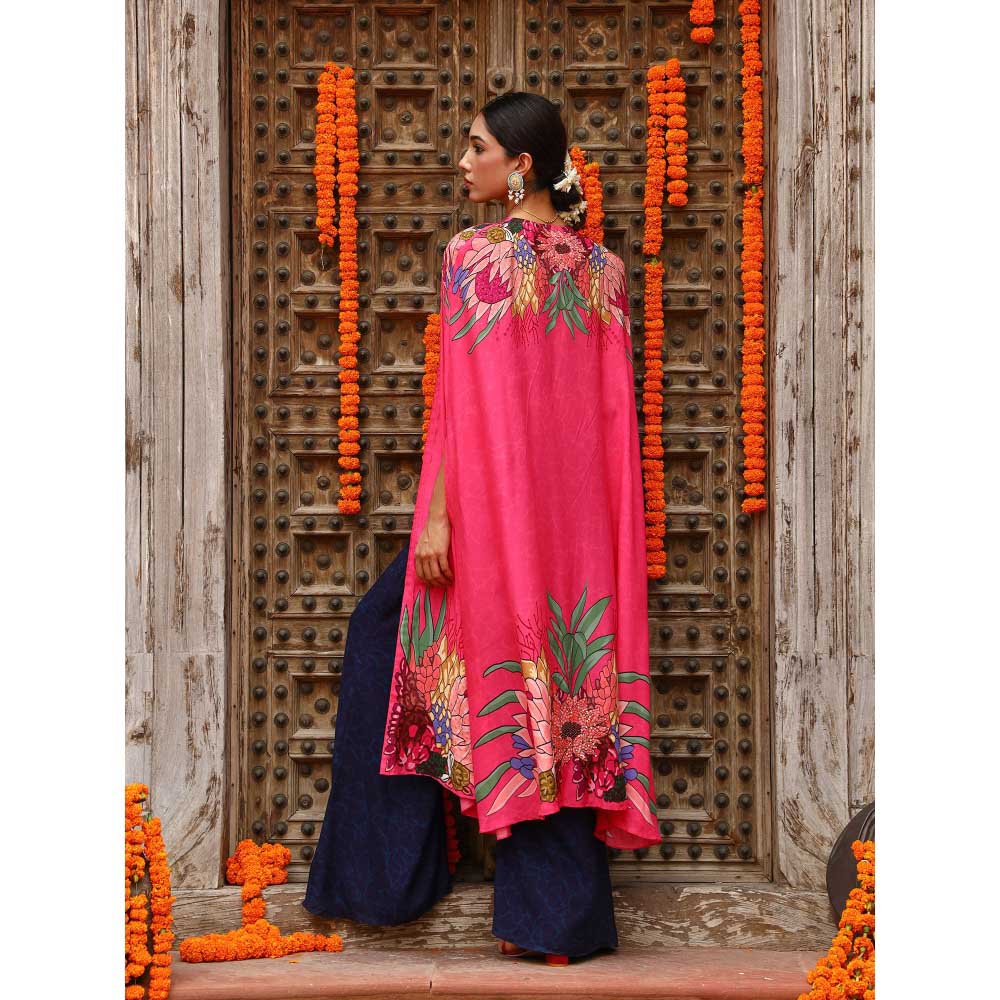 Gazab By Miku Kumar Blue Zuhi Palazzo with Bralette and Cape (Set of 3)