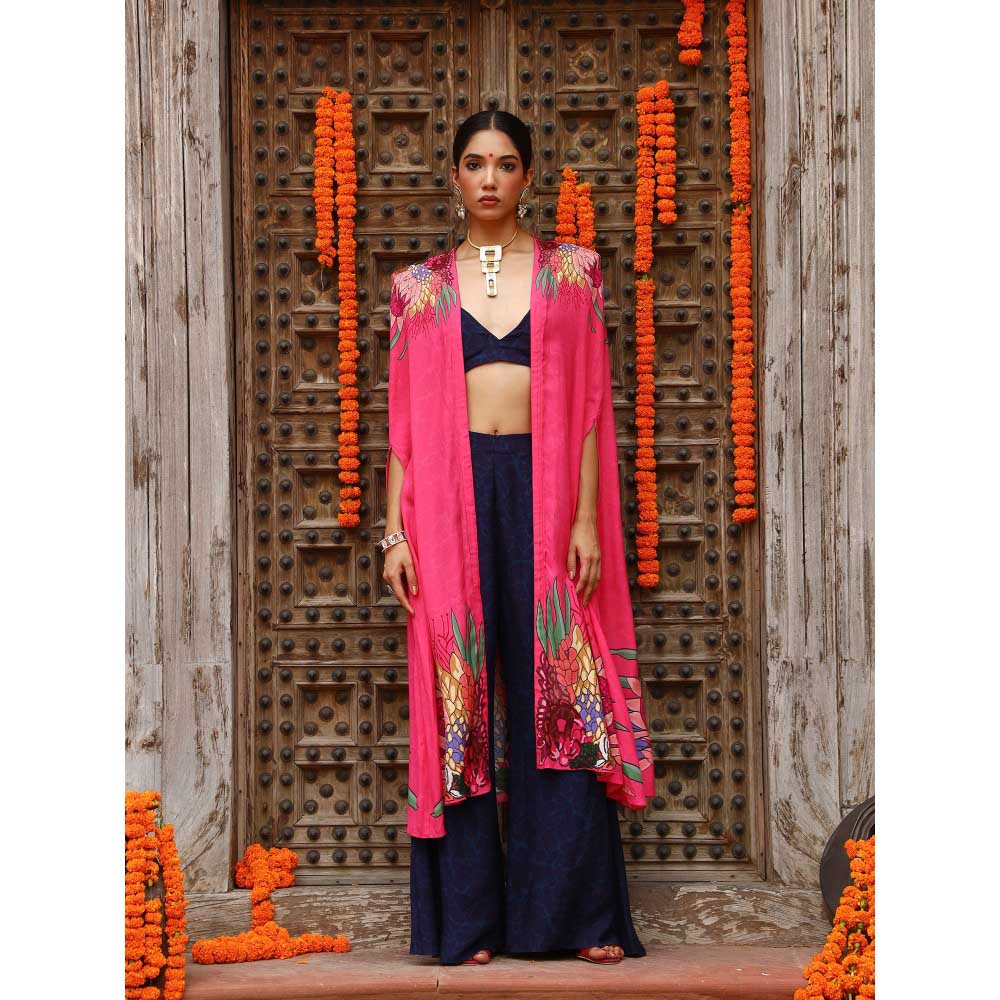 Gazab By Miku Kumar Blue Zuhi Palazzo with Bralette and Cape (Set of 3)