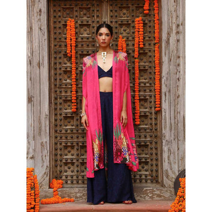Gazab By Miku Kumar Blue Zuhi Palazzo with Bralette and Cape (Set of 3)